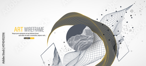 The abstract wave is made in a frame style. Template for science and technology presentation. Vector art.