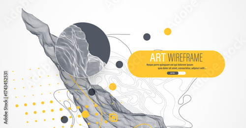 The abstract wave is made in a frame style. Template for science and technology presentation. Vector art.