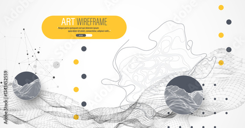 The abstract wave is made in a frame style. Template for science and technology presentation. Vector art.