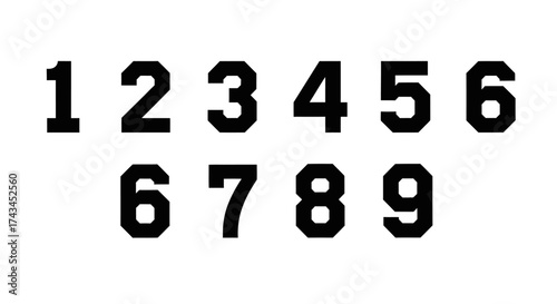 Bold, black numbers from one to nine displayed against a clean white background, perfect for educational or design projects.
