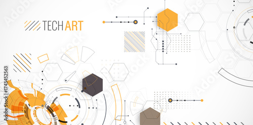 Abstract background. Scientific and technological concept with the use of technical elements formed in the shape of a circle. Vector