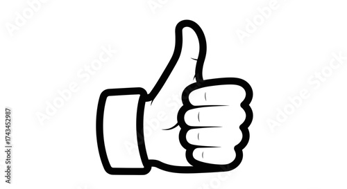 Hand gesture showing thumbs up isolated on white background in line art