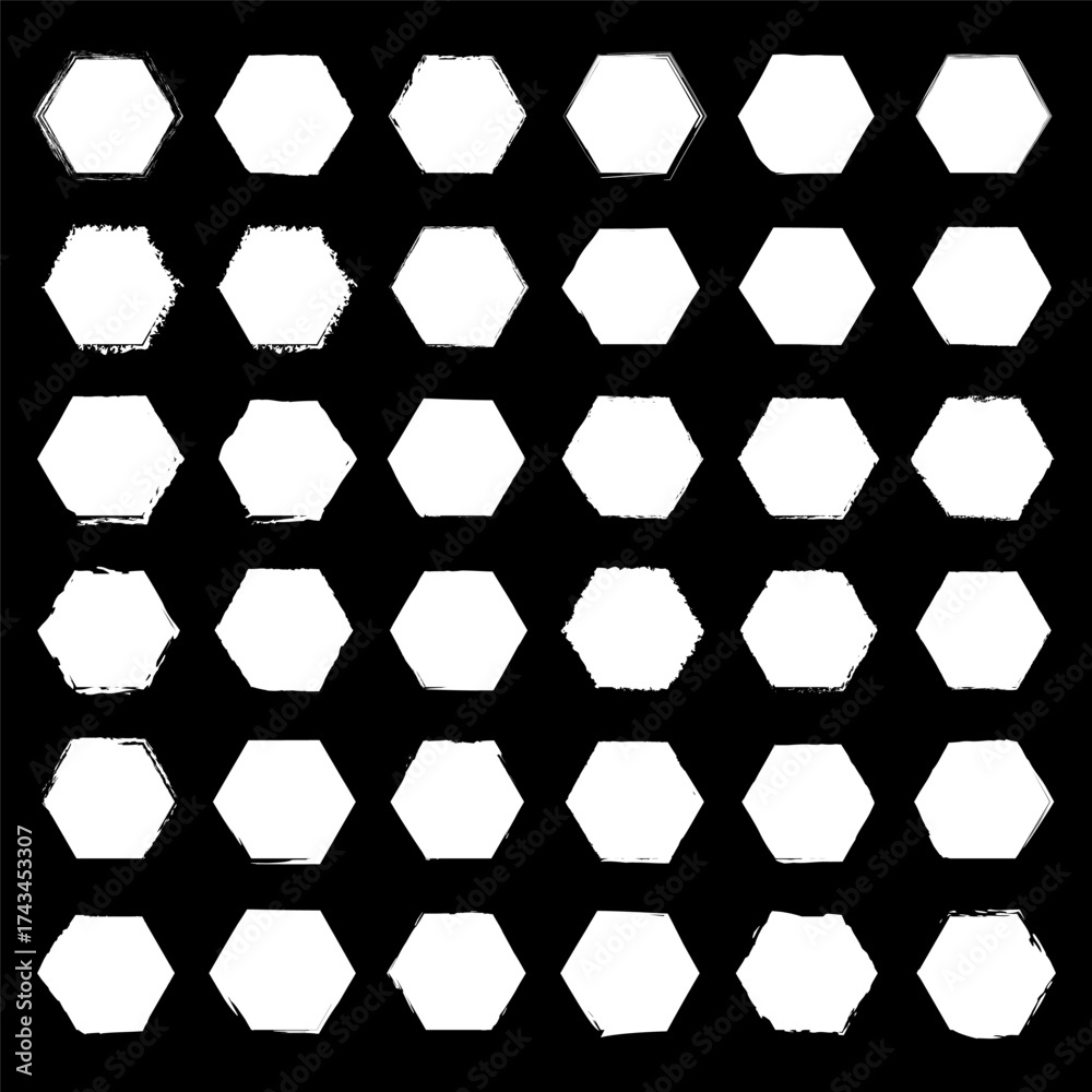 Fototapeta premium Seamless hexagon pattern. Geometric shape texture. Monochromatic Vector background. White tiling backdrop.
