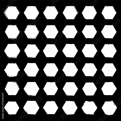Seamless hexagon pattern. Geometric shape texture. Monochromatic Vector background. White tiling backdrop.