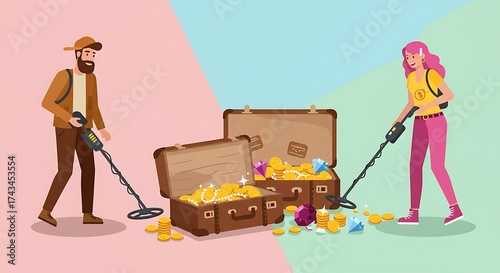 People with Metal Detector Find Treasure