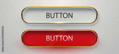 Glossy Glass Web Buttons with Golden Borders.
