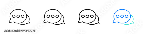 Chat bubbles vector outline icon set with line weight and two color variation for messaging apps, UI kits, and communication interfaces.