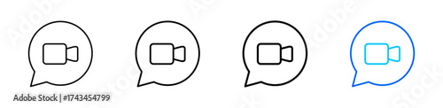 Video call vector outline icon set with line weight and two color variation,  ideal for conferencing, streaming, and online meetings
