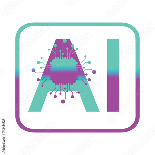 Artificial intelligence icon, sign, logo in the circuit line style. Gradient AI typography logo – and digital branding design