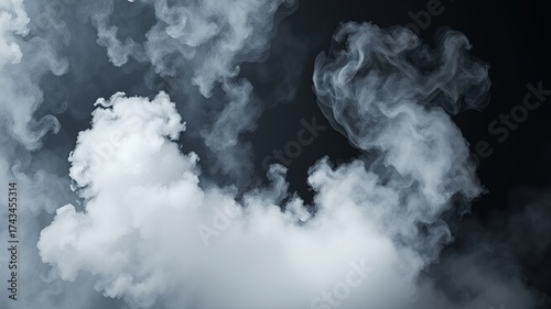 Fluffy white clouds float gracefully across a deep, dark sky, creating a beautiful and ethereal atmosphere of mystery and calm for a dreamlike escape.