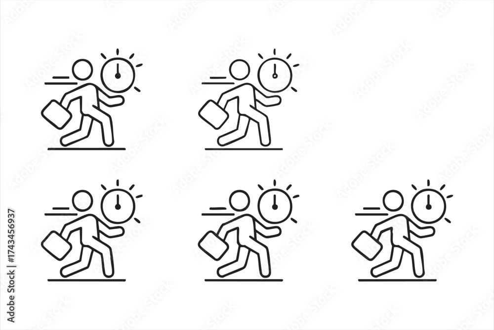 Naklejka premium Minimal businessman running with clock vector for deadline and urgency design
