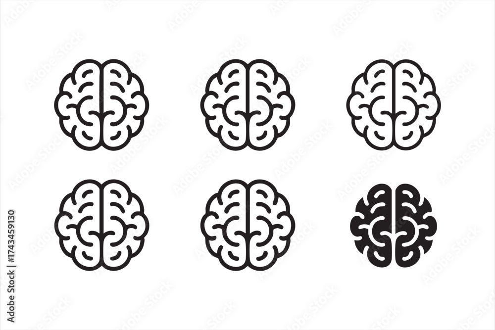 Fototapeta premium Minimal brain line icon representing intelligence, creativity, and innovation — clean vector illustration for education, technology, and psychology design concepts.