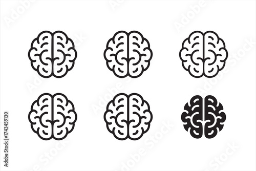 Minimal brain line icon representing intelligence, creativity, and innovation — clean vector illustration for education, technology, and psychology design concepts.