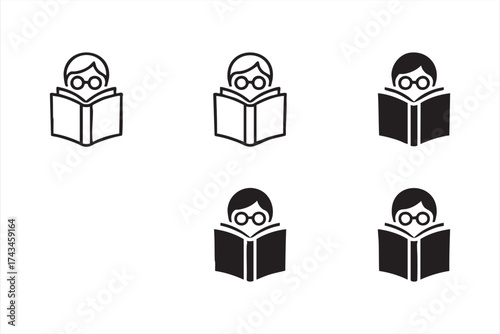 Flat vector illustration of person reading for library and education projects