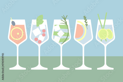 Fresh natural vegan fruit cocktail refreshment in glasses. Isolated fresh drink for healthy nutrition. Tropical fruit cocktails or smoothie in glasses.