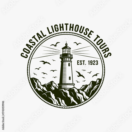 Vintage Lighthouse Logo for Coastal Tours.