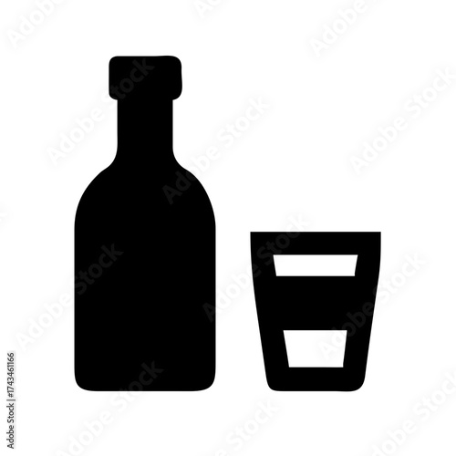 Silhouette of bottle and glass, drink and beverage