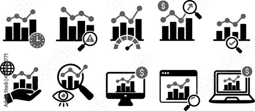 Flat Icons collection of Trends in Data Analytics and Business Intelligence. Concepts like predictive modeling, real-time data streams and data computing with analytics platforms
