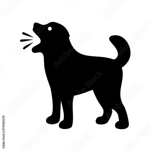 Stylized barking dog silhouette against a white background animal representation