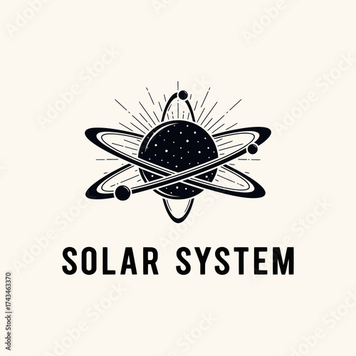Vintage Solar System Atom Symbol Illustration.