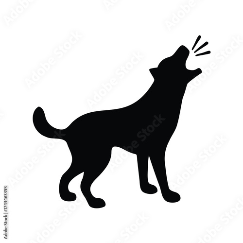 Silhouette of a howling wolf standing proudly against a white background