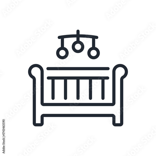 Baby crib editable stroke outline icon isolated on white background flat vector illustration. Pixel perfect. 64 x 64.