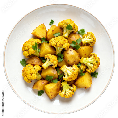 Aloo Gobi, a classic vegetarian Indian curry dish with potato and cauliflower