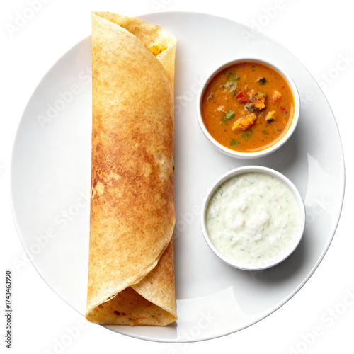 Crispy South Indian Masala Dosa with Sambar and Coconut Chutney Dips
