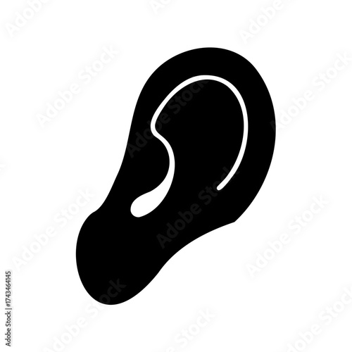 Stylized black and white depiction of a human ear on white background