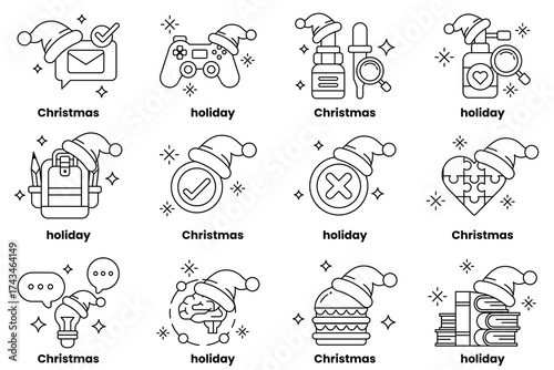 A set of Christmas and holiday themed icons