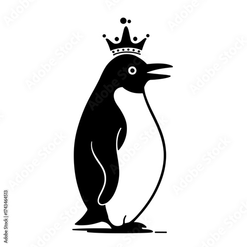 King Penguin. King Penguin simple black and white line art vector logo