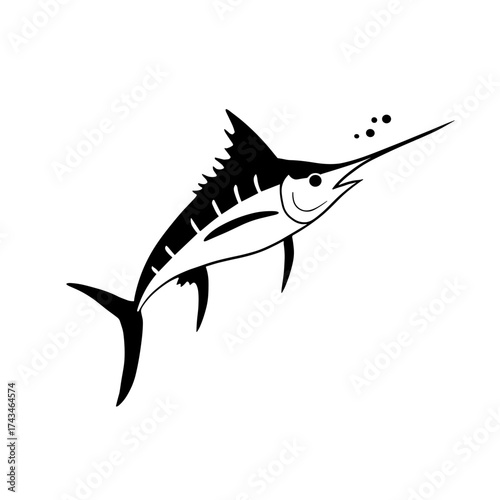 Swordfish. Swordfish simple black and white line art vector logo