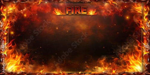 Fiery border design with glowing embers and the word fire illuminated in a dark smoky background