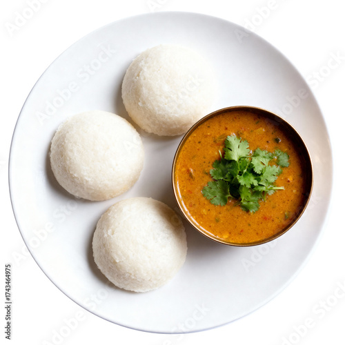 Gourmet Idli Sambar Breakfast, a Healthy South Indian Vegetarian Delicacy Flat Lay