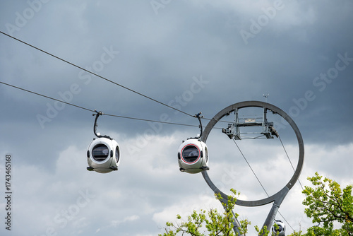 Photography View of the new, modern cableway at VDNKh in Moscow