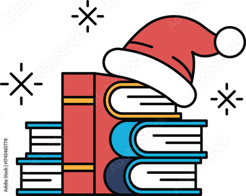 A stack of books with a hat on top of them