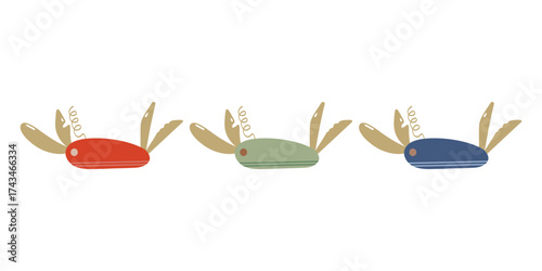 Pocket knife vector set, Swiss knife icons collection, Mini multi-tool illustration pack