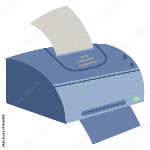 Desktop printer with printing sheet, Office printer output illustration, Small inkjet printer graphic
