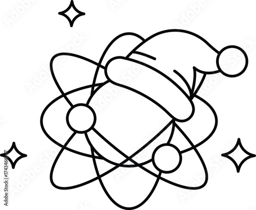 A black and white drawing of a Santa hat on top of a circle