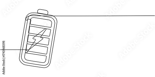 Continuous one line drawing of battery charging vector illustration, Continuous one line drawing  battery charging vector illustration, Electricity energy concept vector art, Doodle line illustration.