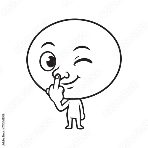 Funny cartoon meme character picking nose, simple black and white line art doodle.
