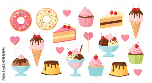 A collection of pixel art desserts with frosting and sprinkles.