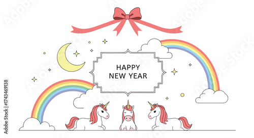 Happy new year with unicorns and rainbows.