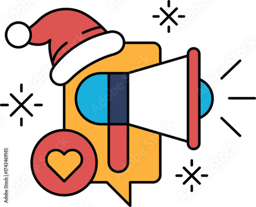 A cartoon image of a microphone with a Santa hat on top of it
