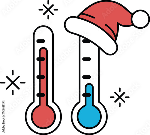 A black and white drawing of a hat on a thermometer with the temperature at -10