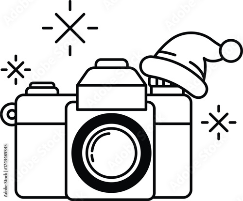 A camera with a hat on top of it