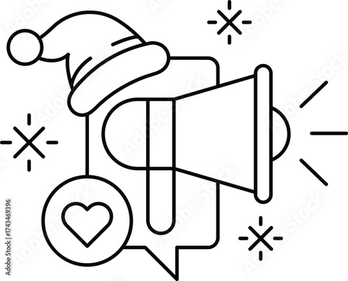 A cartoon image of a microphone with a Santa hat on top of it
