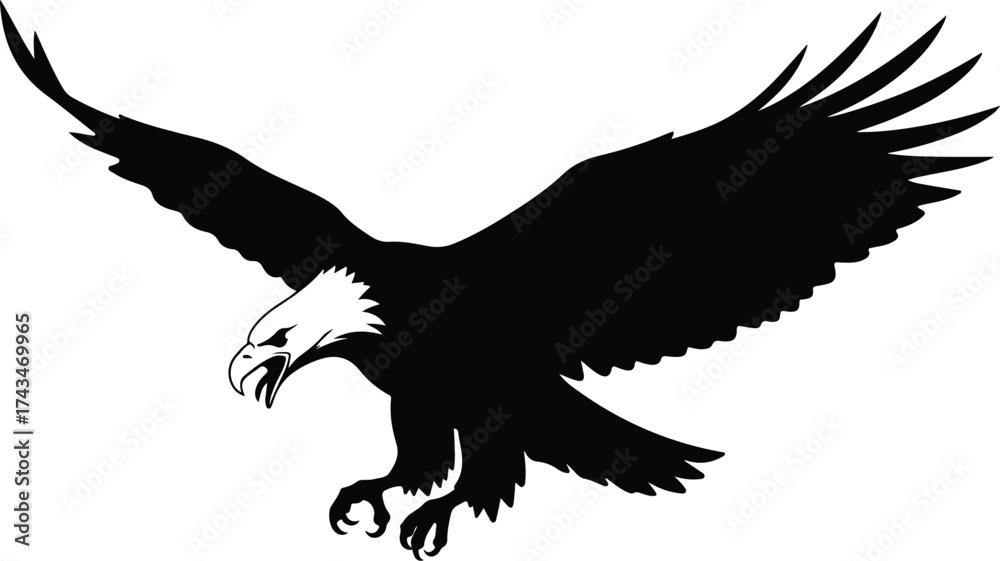 Obraz premium Eagle silhouette flying in the sky with spread wings vector illustration