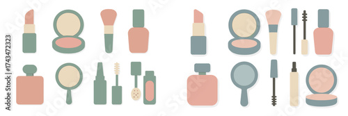 Collection of colorful beauty products arranged on a white background for a fresh and modern aesthetic