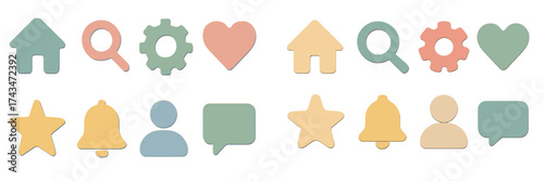 Colorful icons representing user interface elements designed for modern applications